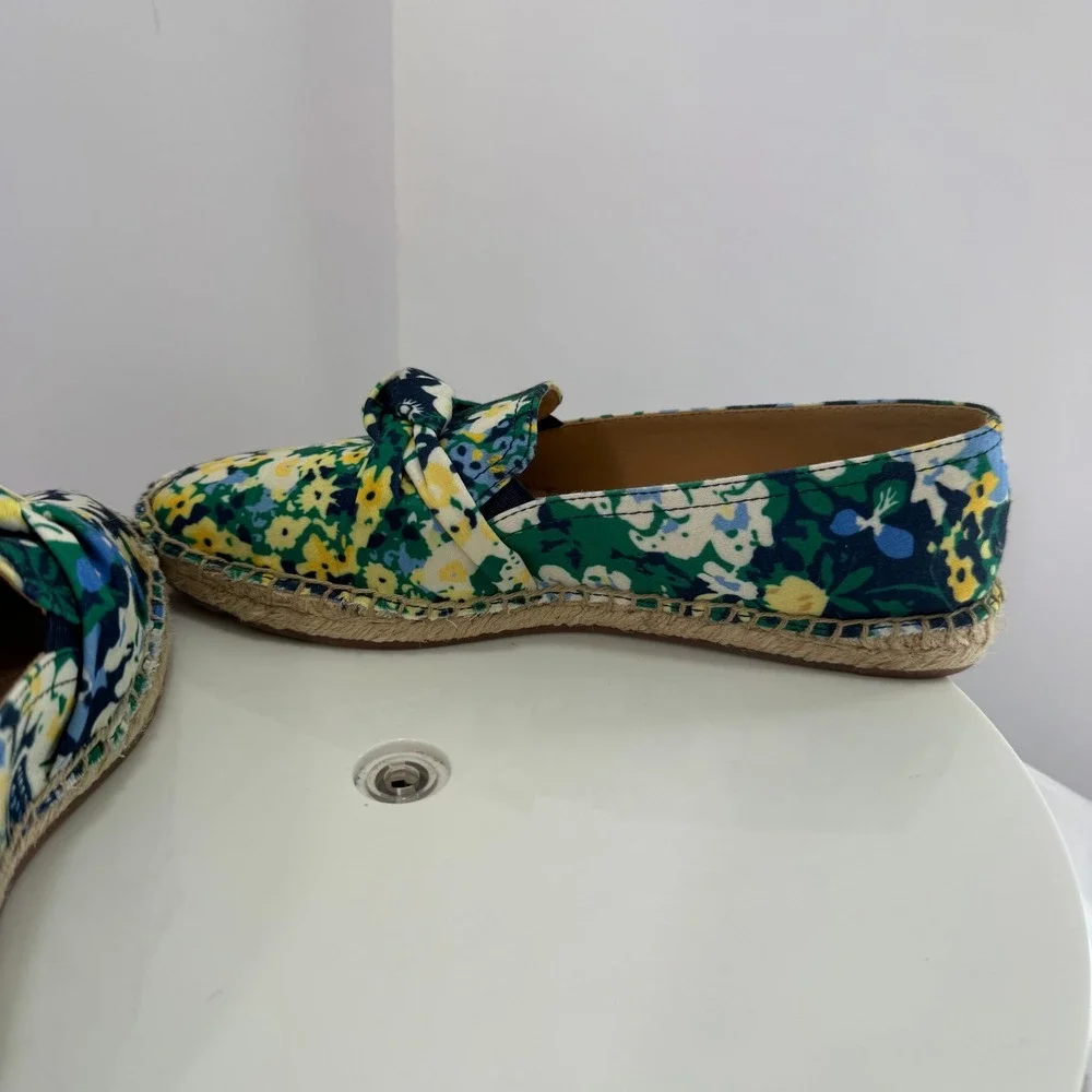 Talbots Womens Floral Canvas Espadrille Loafers Green Blue Yellow Bow 6.5